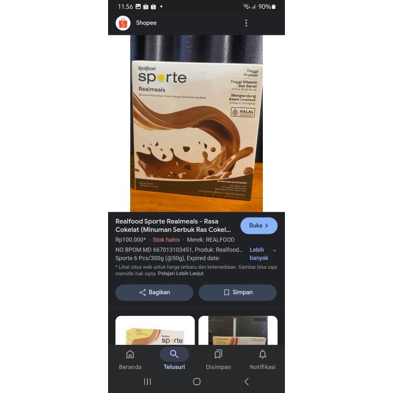Realfood Sporte Realmeals Cokelat Sereal Protein Bird's Neast