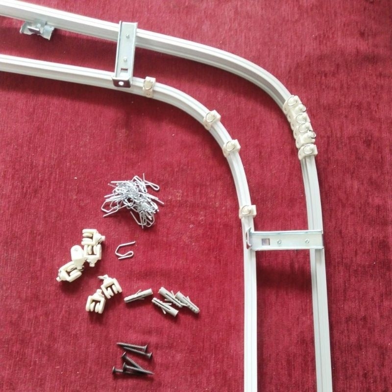 Rel Gorden Lengkung Double Buat Gorden dan Vitras Fuul Set Rollet Siku Fleksibel Batang Hordeng