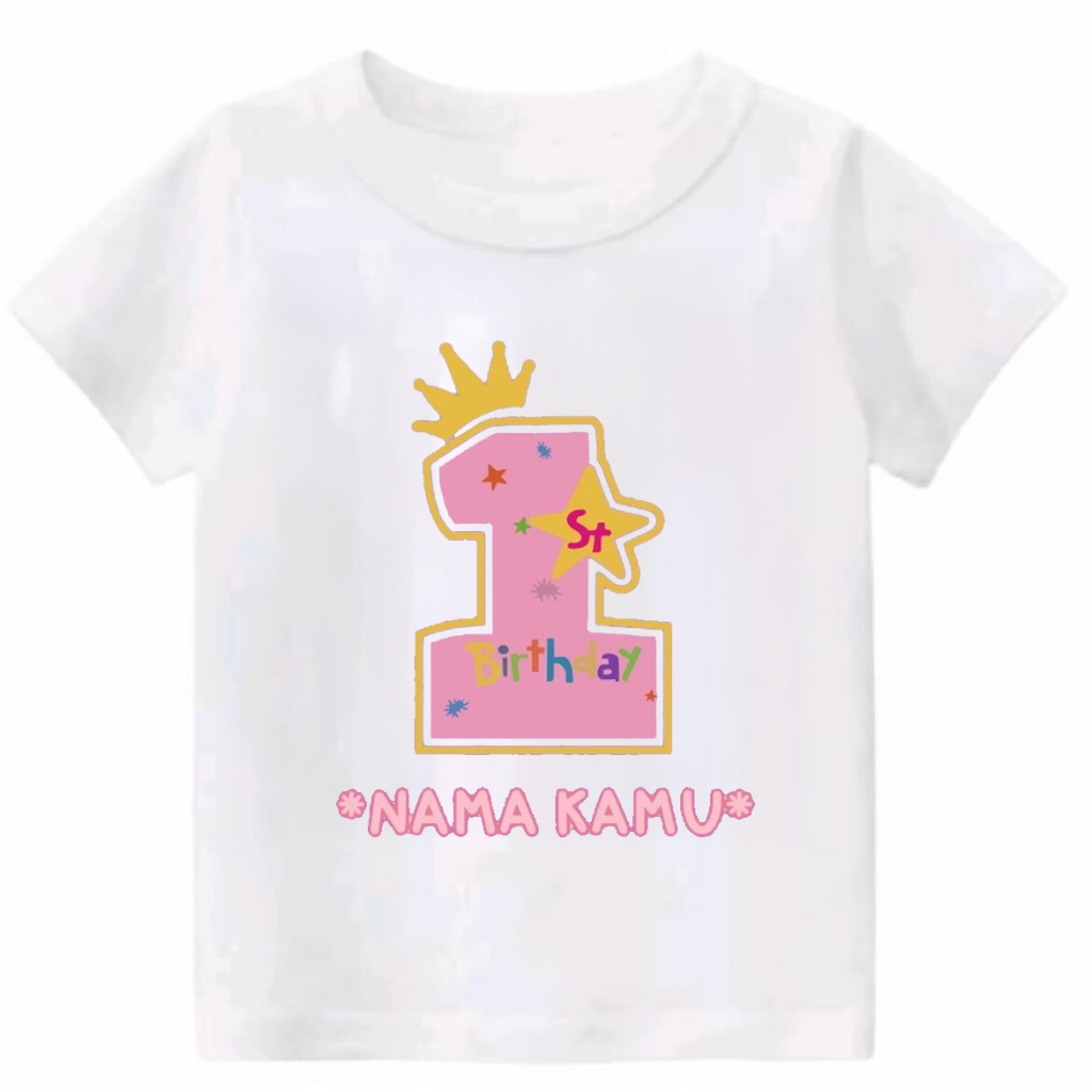 KLPB Herlin Collection_Kaos Couple Keluarga Birthday King Angka Stars_PINK_ Baju Atasan Kaos Couple