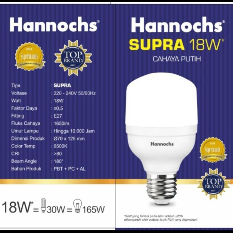 Lampu Bohlam LED Hannochs 18 Watt Cahaya Putih