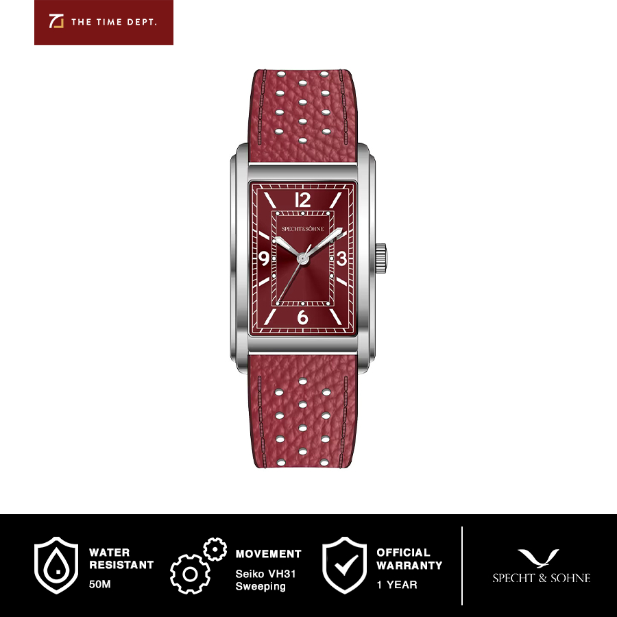 Specht & Söhne SP0023 Wine Red Rectangle Watch Homage 28MM Jam Tangan Ultrathin Seiko VH31 Sweeping 