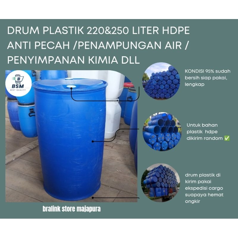 Drum plastik/tong plastik/tong HDPE/penampungan air kimia dll kapasitas 220/250 liter HDPE murah