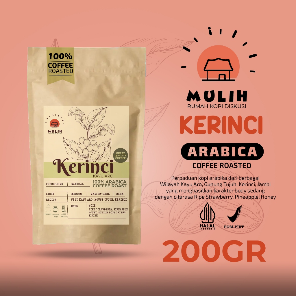 

Biji Kopi Bubuk Arabika Kerinci Kayu Aro Arabica Coffee Roast Bean Mulih 200Gram