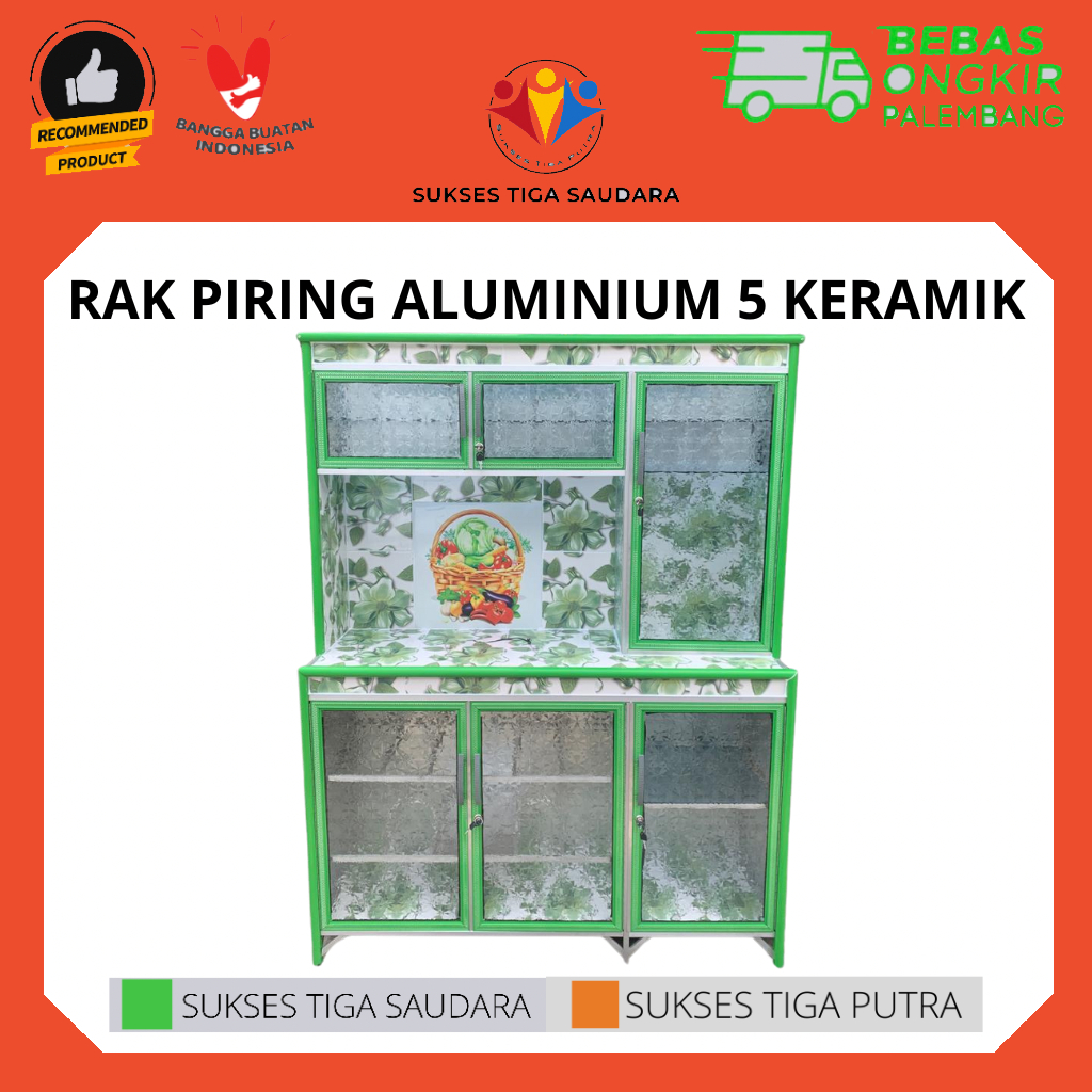 RAK LEMARI PIRING 3 PINTU ALUMINIUM 5 KERAMIK JUMBO BELAKANG SENG PALEMBANG