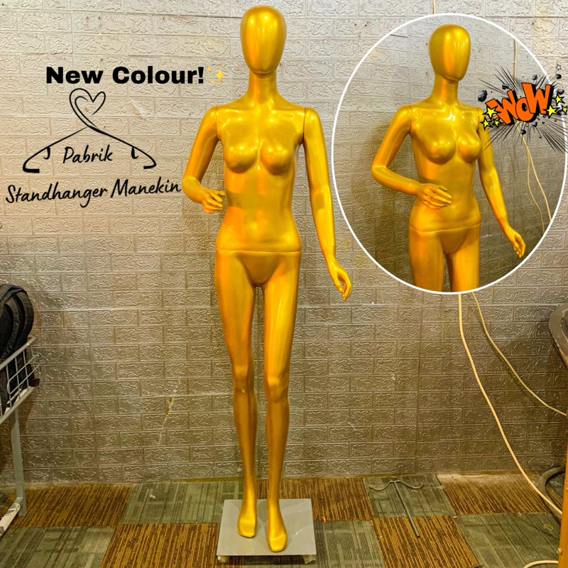 Manekin Full Body Gold | Full Body Gold Wanita Fiberglass Jari Tangan | Manekin Wanita Gold | Patung