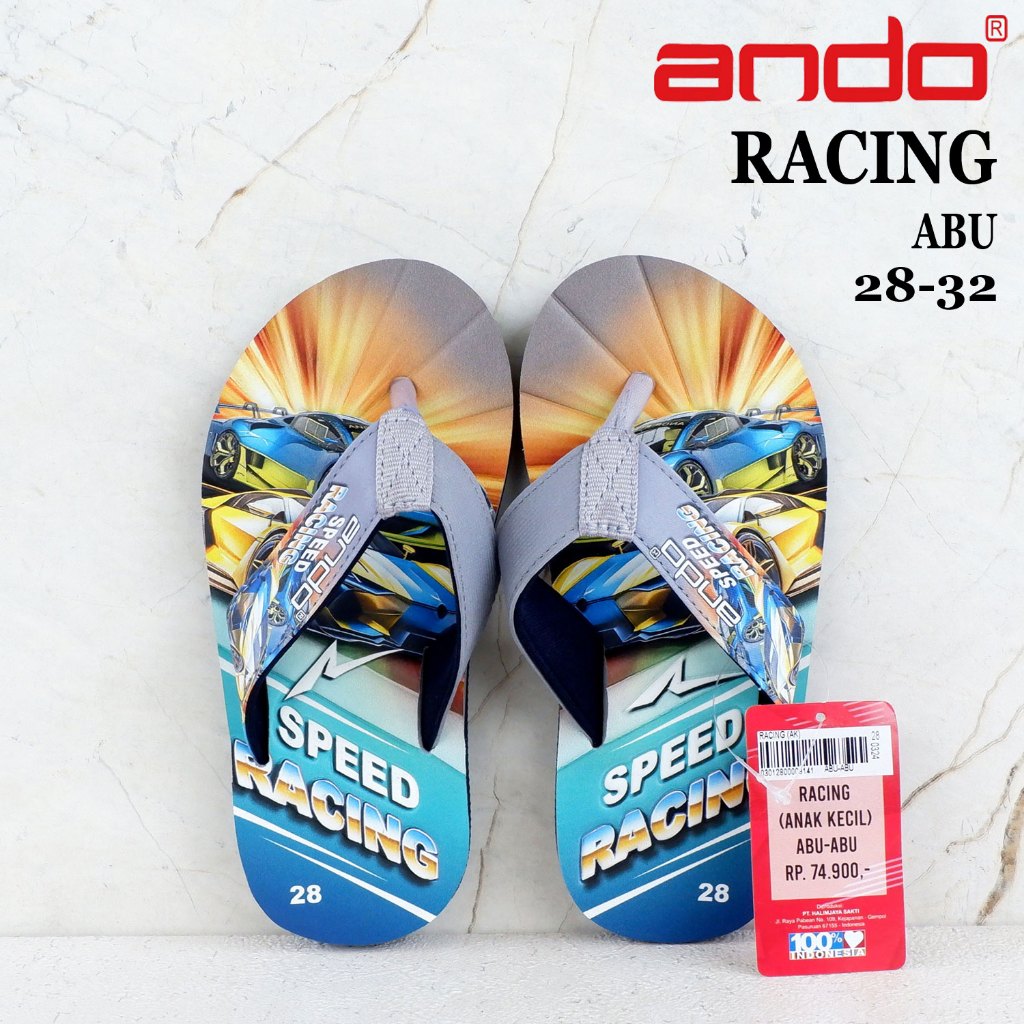 Sandal ANDO anak - RACING - size 28-32 - sandal japit anak - sandal anak ando - sandal spons