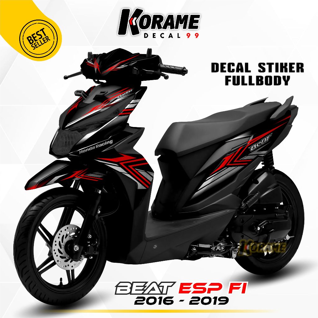 Decal Stiker Full body Beat Esp FI Motif Line Racing Hitam Putih Merah