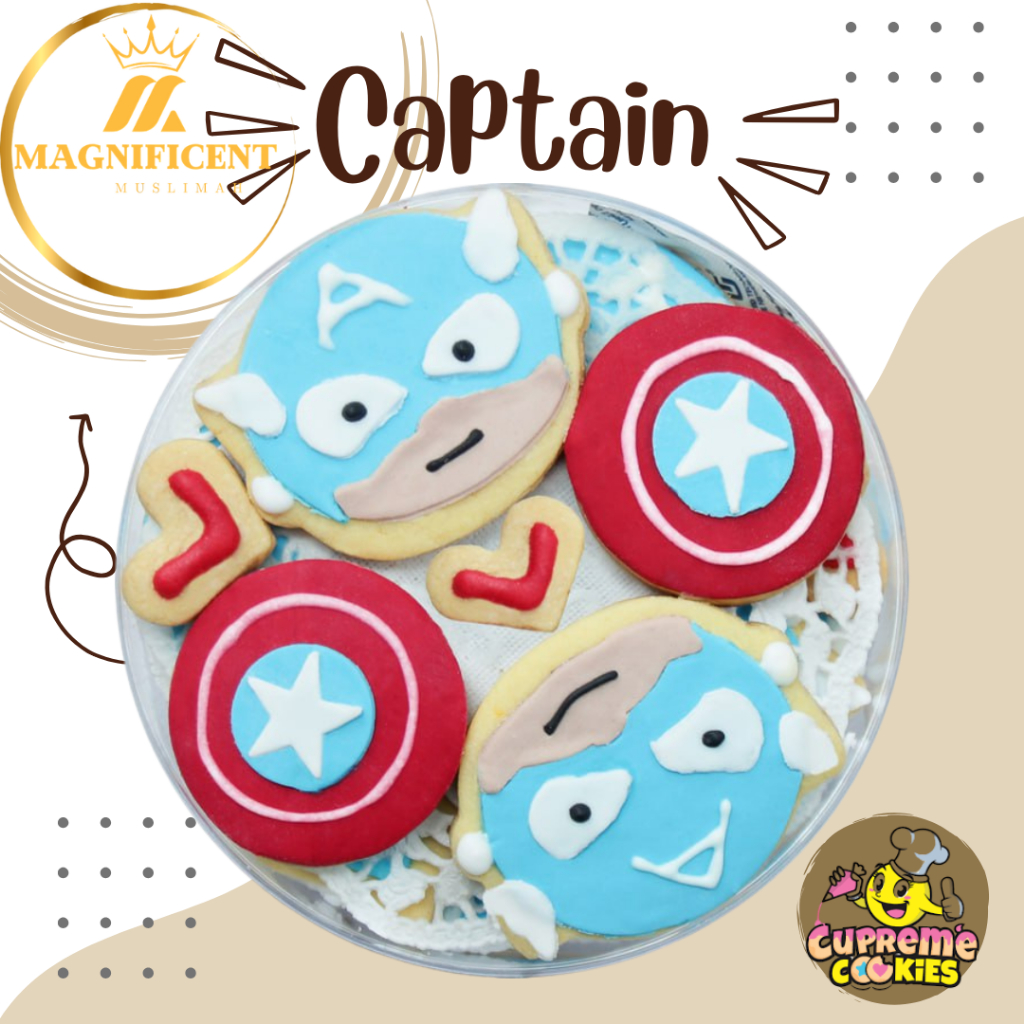 

CUPREME COOKIES CAPTAIN | KUE KERING LEBARAN UNIK BENTUK HERO CAPTAIN AMERICA
