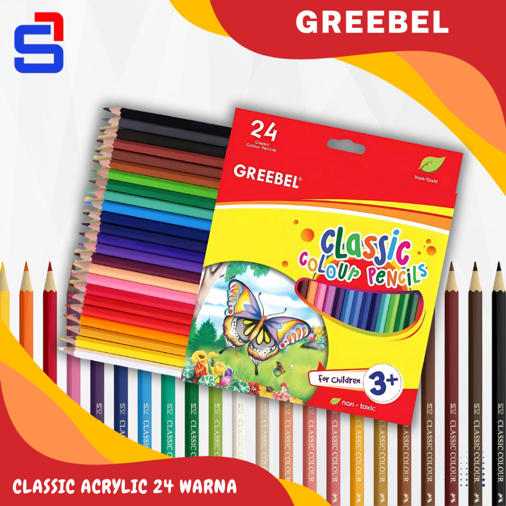 

GREEBEL Pensil Warna 24 Warna Panjang / Classic Color Pencils (7024) Warna Lebih Nyata