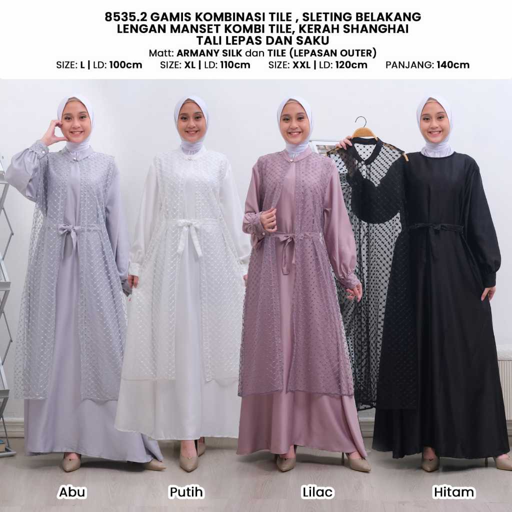 [ DENOVASTYLE ] GAMIS OUTER WANITA TERBARU BAHAN ARMANY SILK KOMBI TILE OUTER LEPASAN