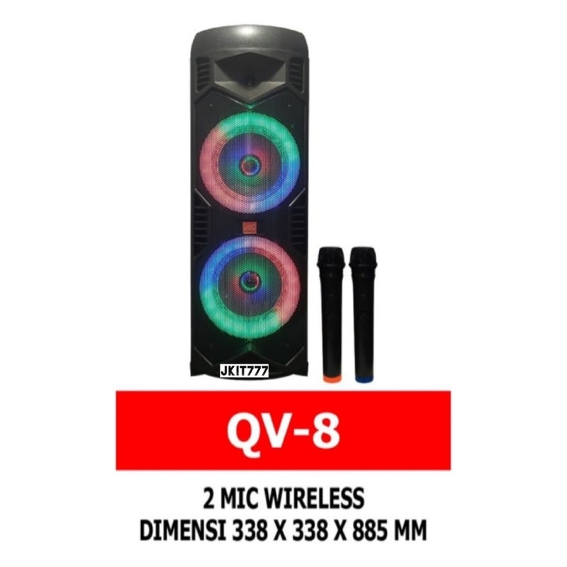 Speaker Nirkabel Portabel JDL QV-8 Original Free 2 Microphone Wireless