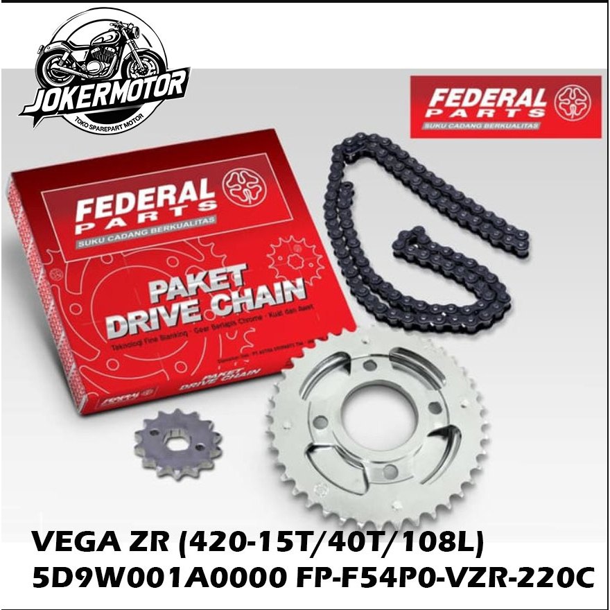 GEAR GIR SET PAKET GIGI TARIK KOMPLIT DEPAN BELAKANG RANTAI YAMAHA VEGA ZR (420-15T/40T/108L)-  DRIV