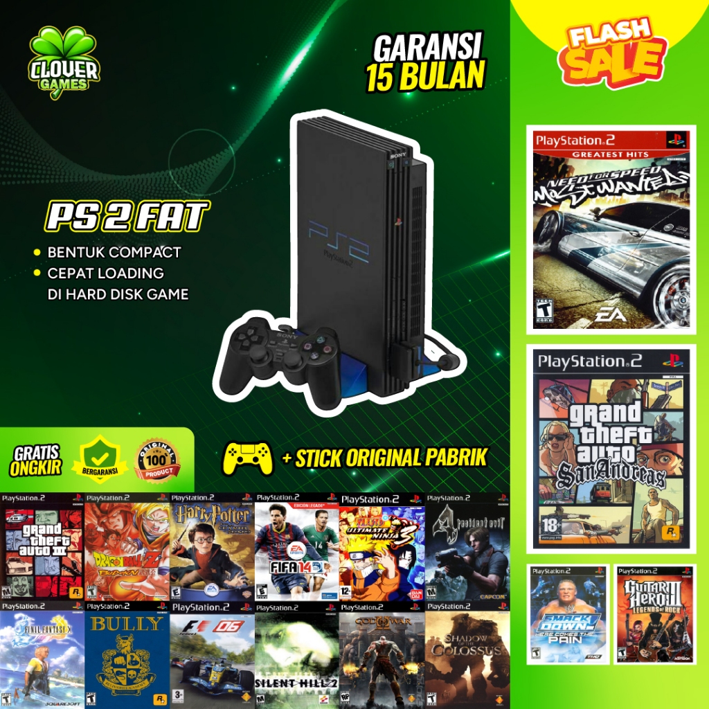 PS2 PS 2 Fat Sony Hdd 160GB 250GB Playstation 2 Fat Second Garansi Free Games