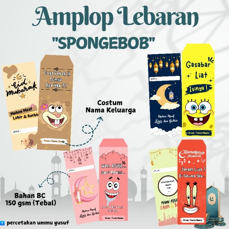 

Amplop Lebaran Angpau Motif Kartun Spongebob Amplop THR Panjang Besar