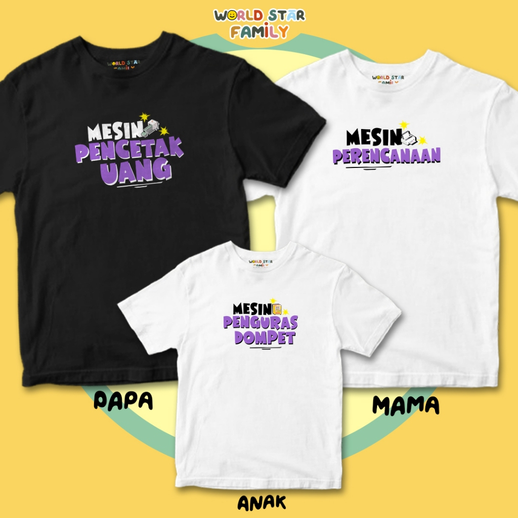 WSF Kaos Couple Keluarga Lucu Mesin Pencetak Uang Mesin Perencanaan Mesin Penguras Dompet  Kaos Coup
