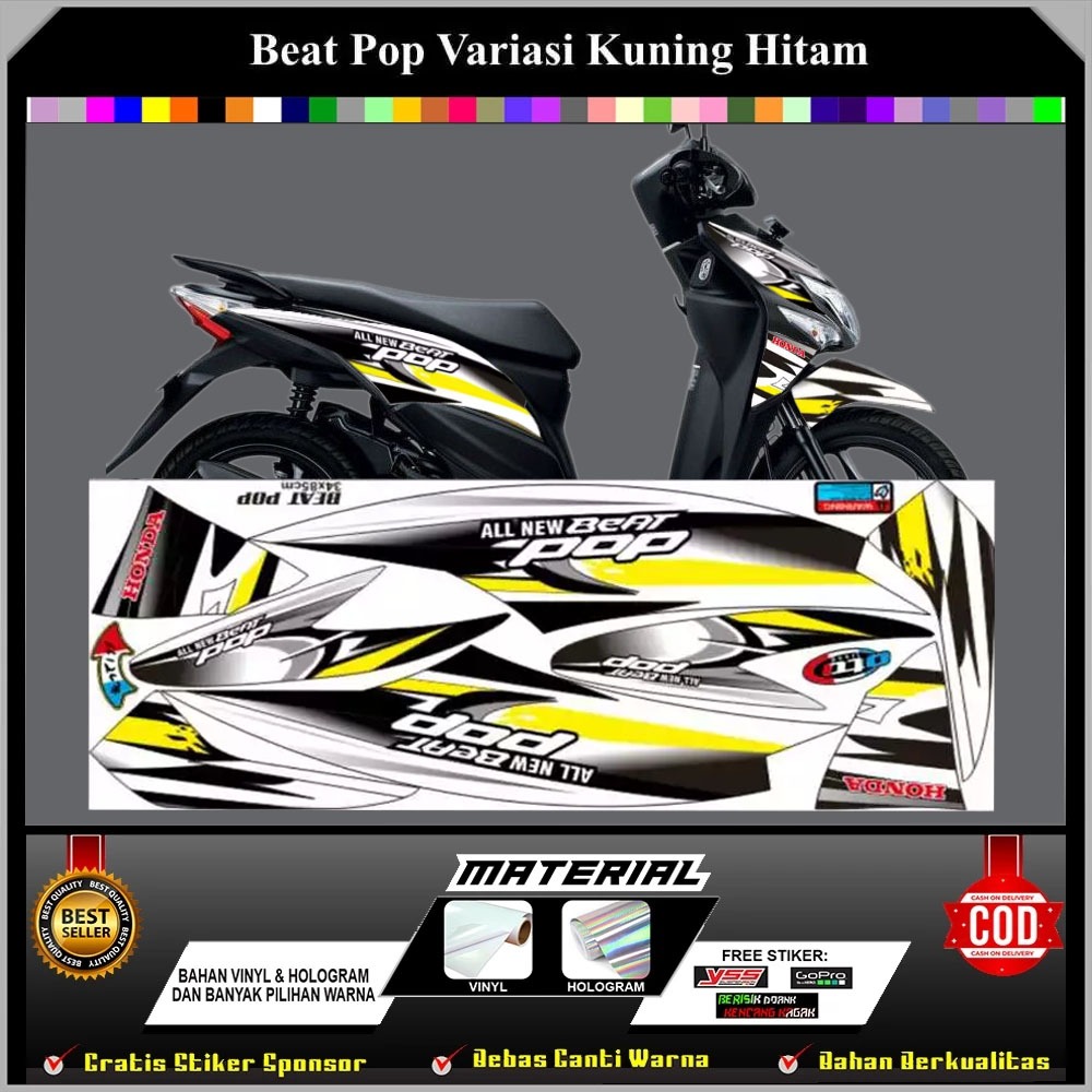 STRIPING VARIASI HONDA BEAT POP VARIASI KUNING HITAM VINYL TERMURAH TERLARIS