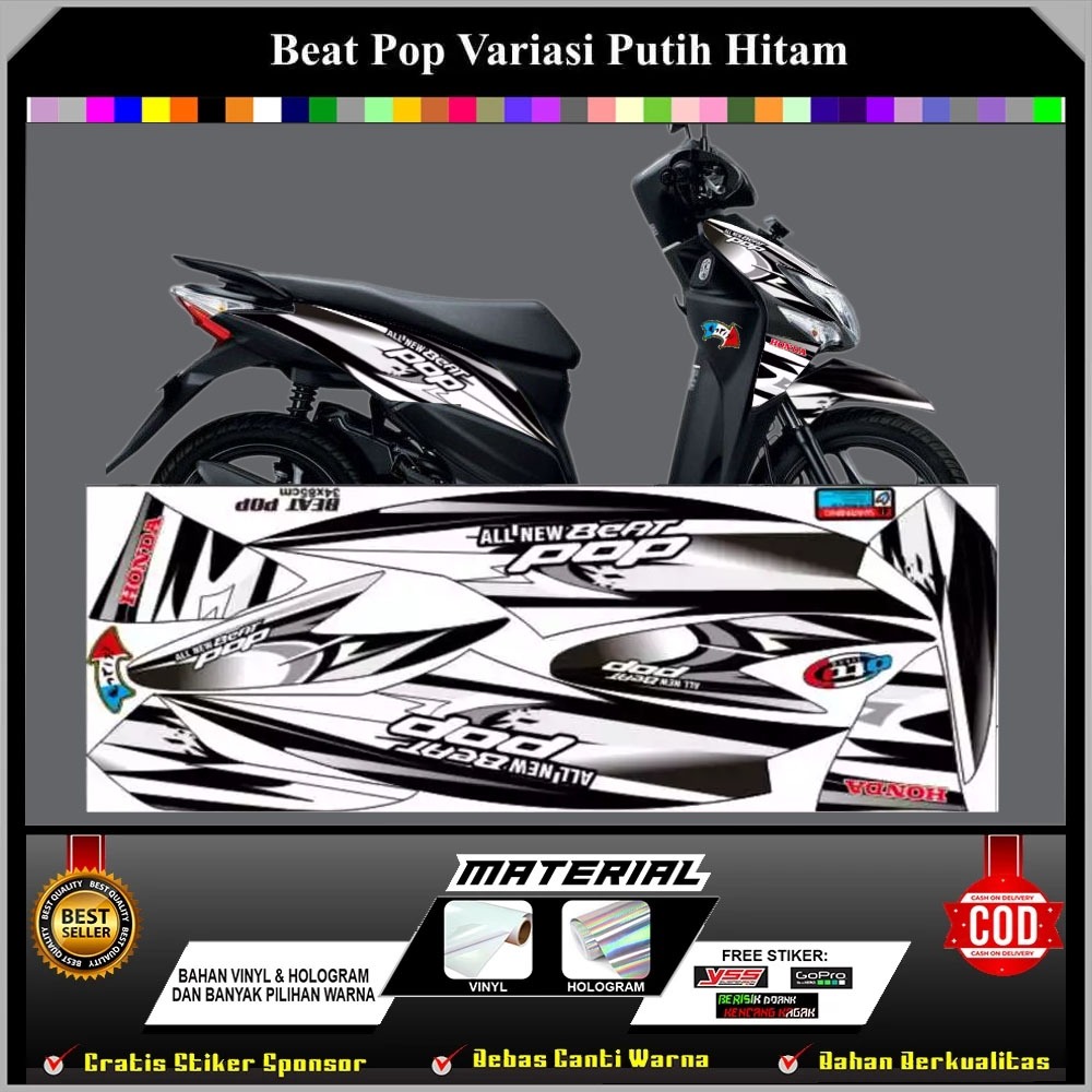 STRIPING VARIASI HONDA BEAT POP VARIASI PUTIH HITAM VINYL TERMURAH TERLARIS