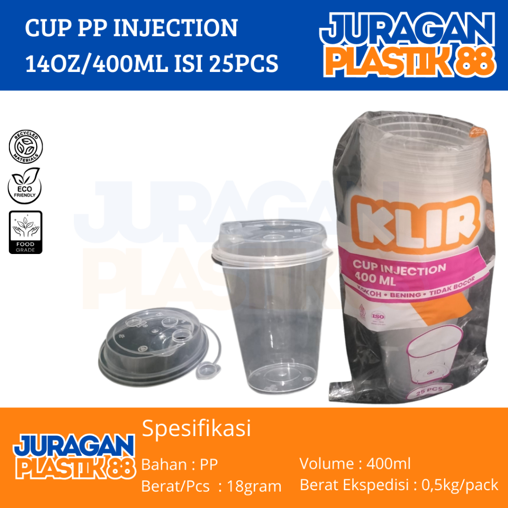 Cup PP Injection 400ml 14oz @25pcs | Gelas Plastik Bobba |Cheese Tea 14oz
