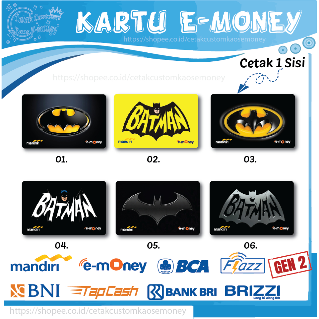 KARTU E MONEY E TOLL SUPERHERO KARTUN LOGO BATMAN EMONEY MANDIRI BCA BNI BRI - 1 SISI