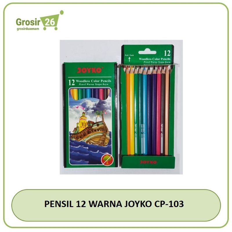 

(1 set) pensil warna / klir kelir kayu 12 warna joyko cp-103 woodless tanpa kayu
