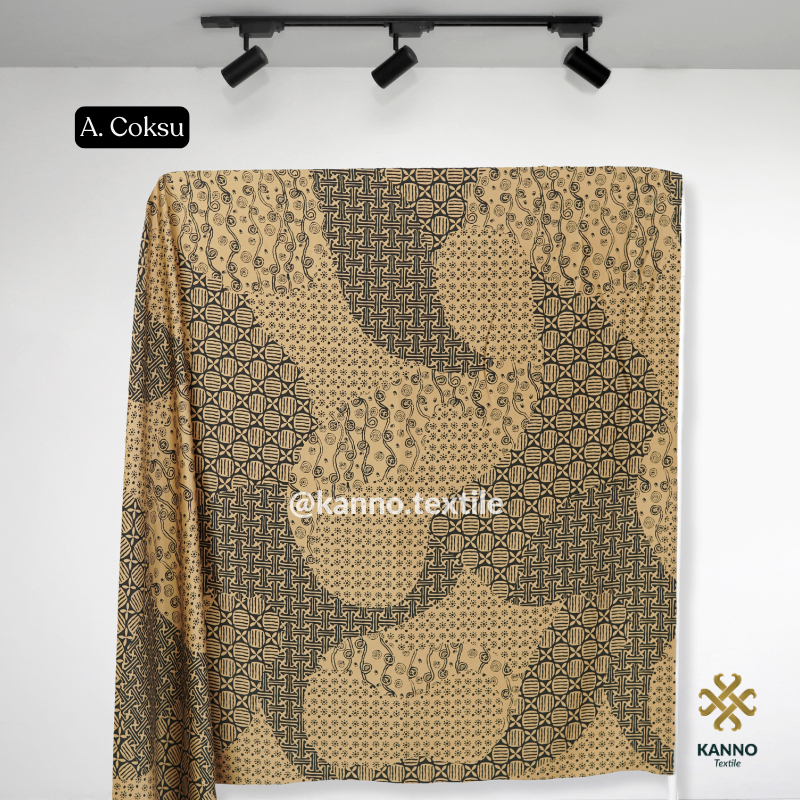 Lilystore- Kain Batik Halus Semi Sutra Bh148 Motif Abstrak Warna Coksu/Hijau Cream