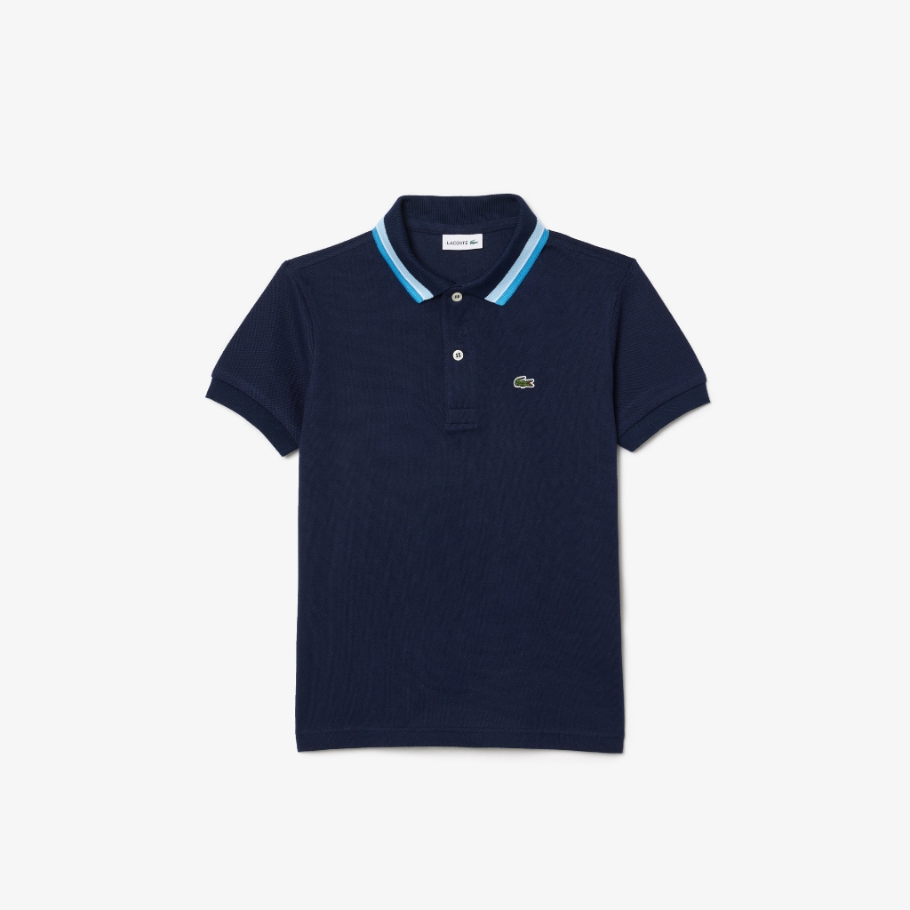 jersey golf jersey tennis premium Stripe Collar Petit Piqué Polo Shirt  Navy Blue / Blue / White / B