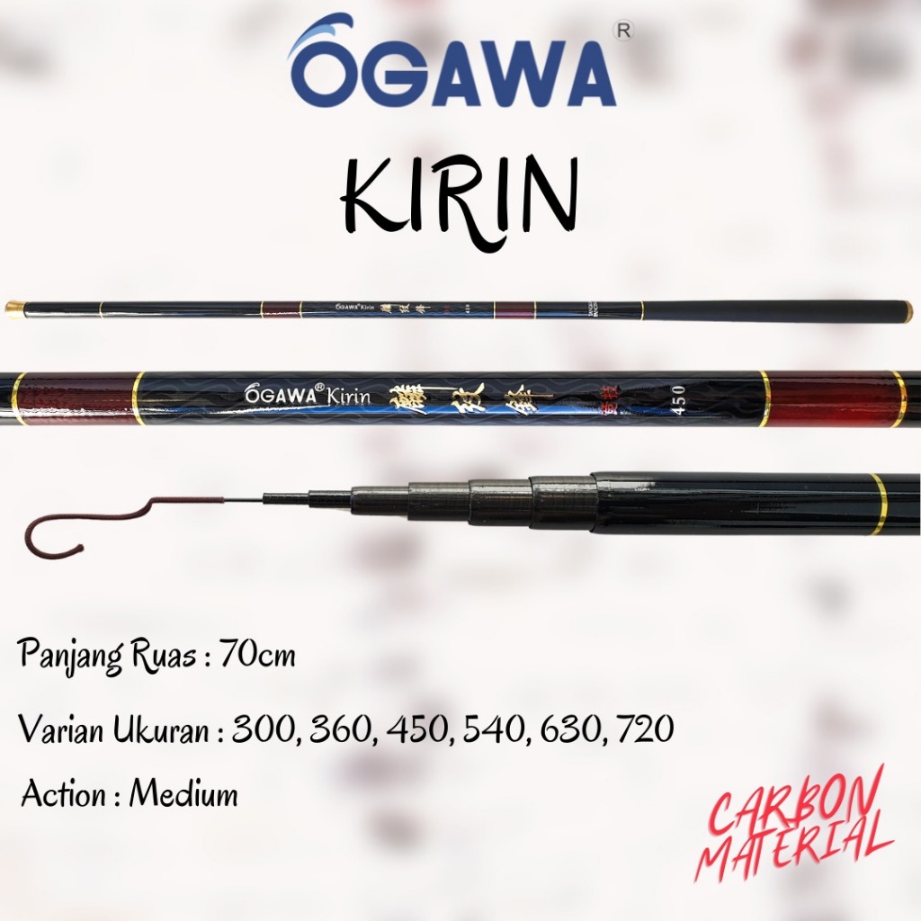 Tegek Ogawa Kirin Joran Tegek 300 360 450 630 720 Carbon Medium Tegek Kuat Ringan Harian Kolaman Gal