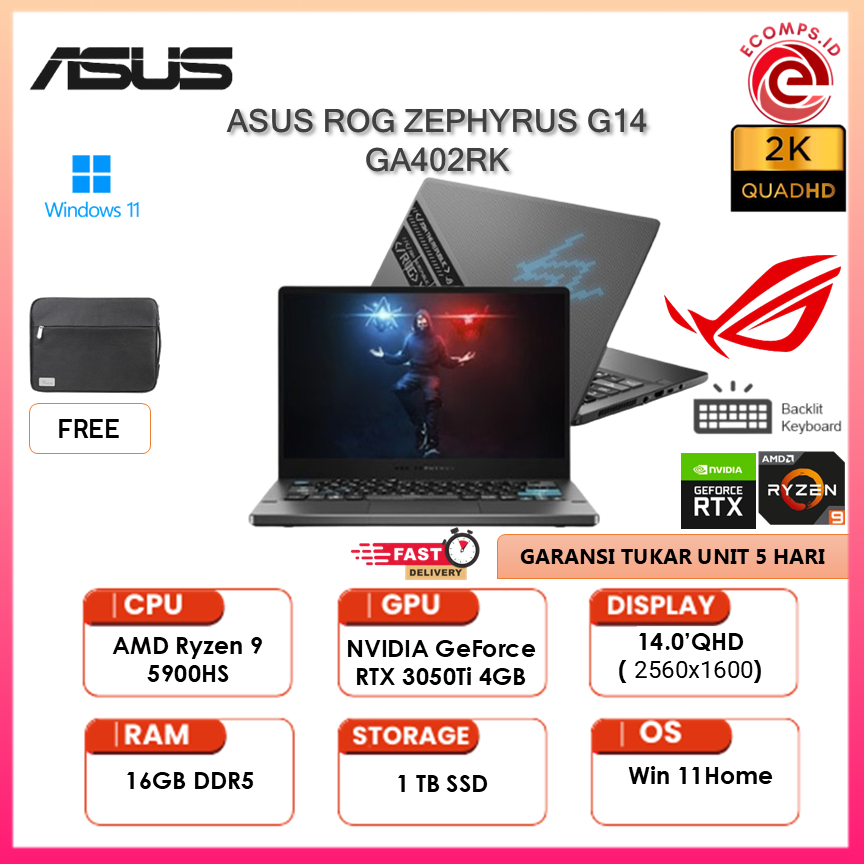 ASUS ROG ZEPHYRUS G14 ALAN WALKER GA401QEC RYZEN 9 5900HS RTX3050TI 4GB/ 16GB 1TB W10 14.0QHD 120HZ 