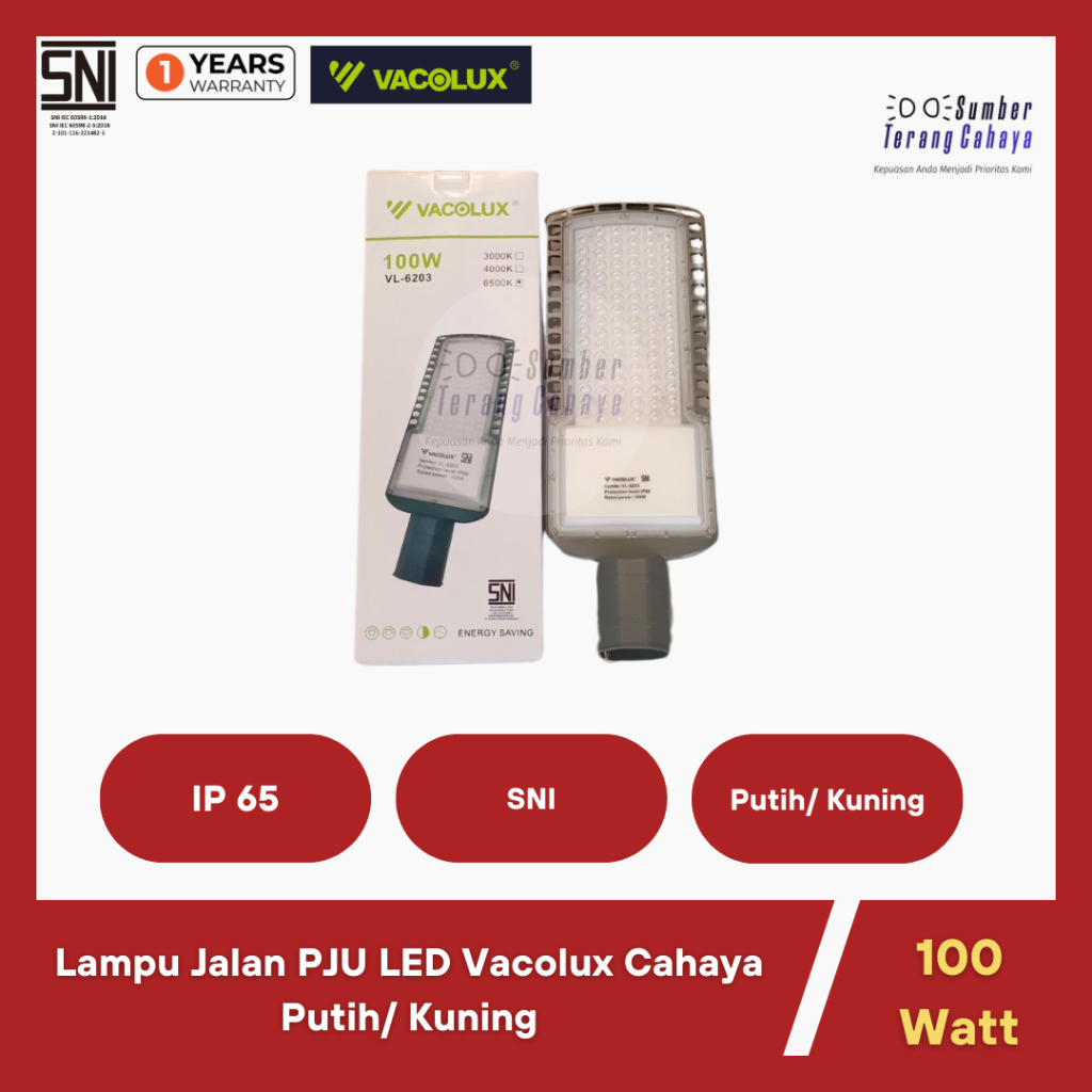 Lampu Jalan PJU LED Vacolux Cahaya Putih/ Kuning 100 Watt SNI