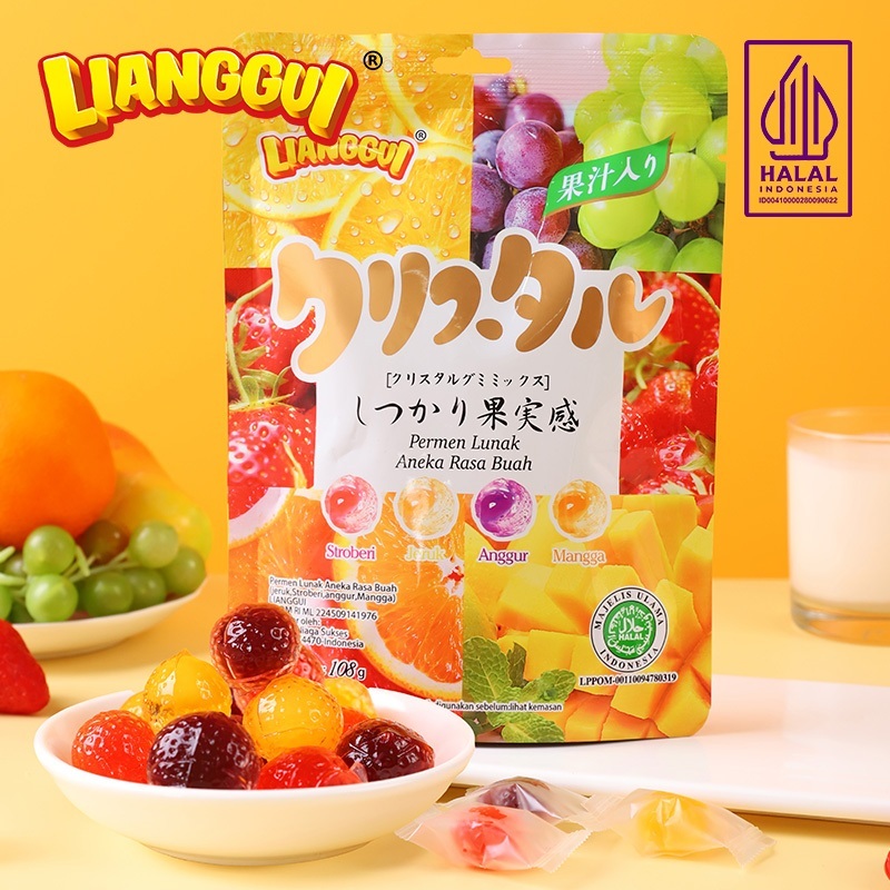 

[HALAL] ( LIANGGUI )Permen Lunak Lianggui Rasa Buah Jeruk Anggur Mangga Stroberi Apel 108g Permen Buah Mangga / Mango Fruit Candy Candy Corno Fudge Jelly Aneka rasa / Mango Flavoured Candy Orange and Strawberry Fudge