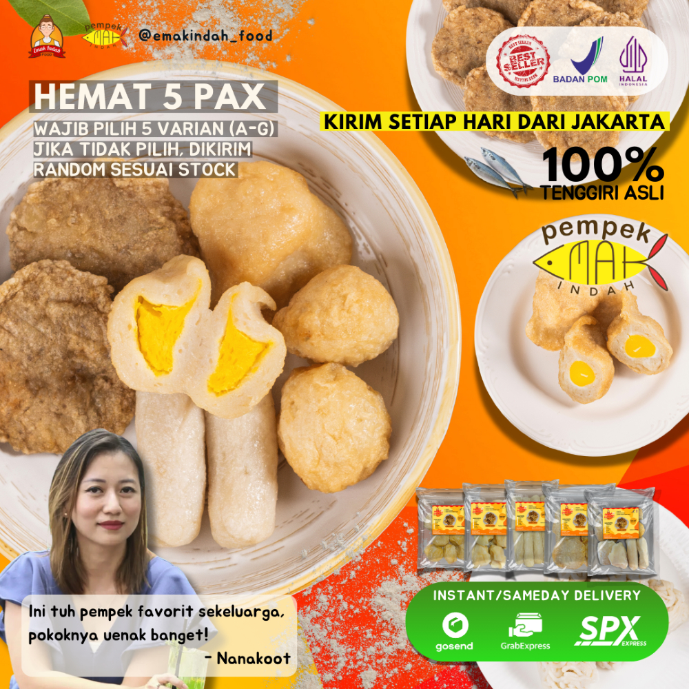 

PEMPEK EMAK INDAH - PEMPEK MPENAK PALEMBANG ASLI IKAN TENGGIRI - Paket Hemat 5 Pax PILIH VARIAN