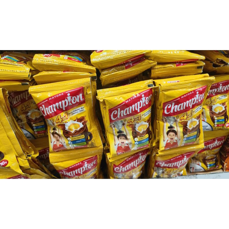 

Champion 4in1 Susu Cokelat Malt Vitamin Telur Isi 10 pcs