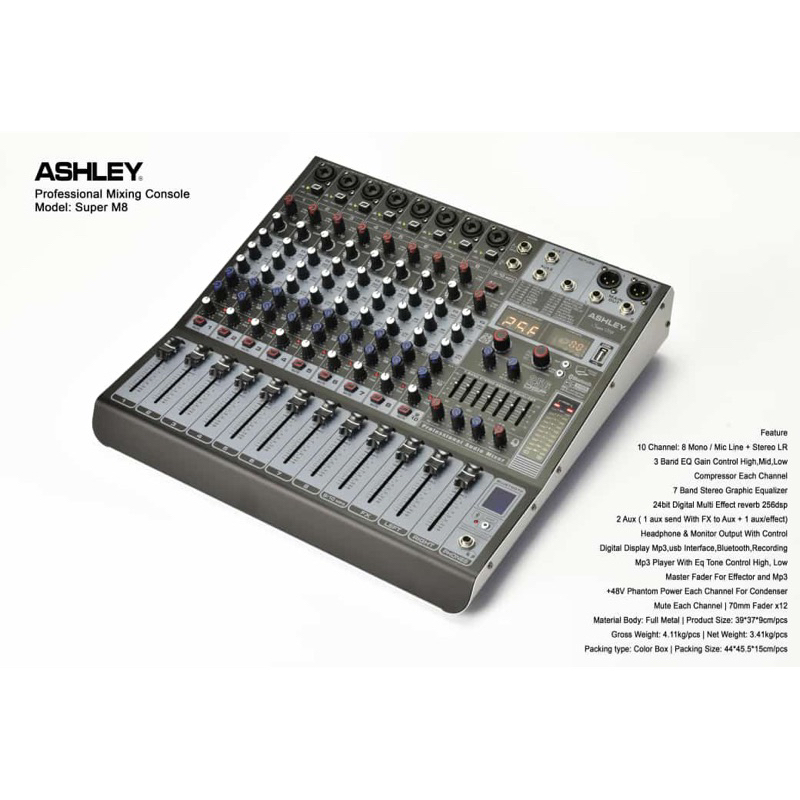 MIXER 8 CHANNEL ASHLEY NEW COMPRESSOR DAN EQUALIZER SUPER M8 SUPERM8 SUPER-M8 ORIGIN GARANSI RESMI A