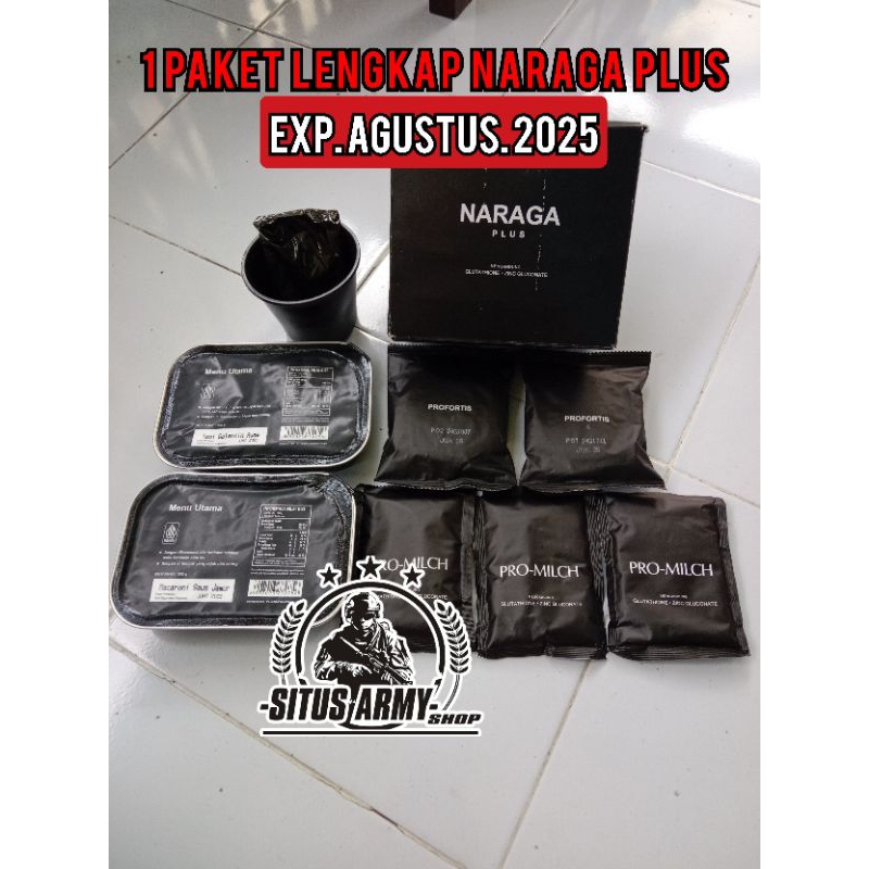 

MURAH... ORIGINAL 1 DUS / 1 PAKET NARAGA PLUS. MAKANAN TNI (EXP) AGUSTUS 2025