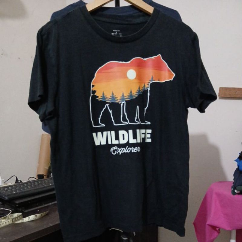 Kaos katun POLHAM X WILDLIFE second Original built up warna hitam pekat size M LD 106cm Pjg 66cm mul
