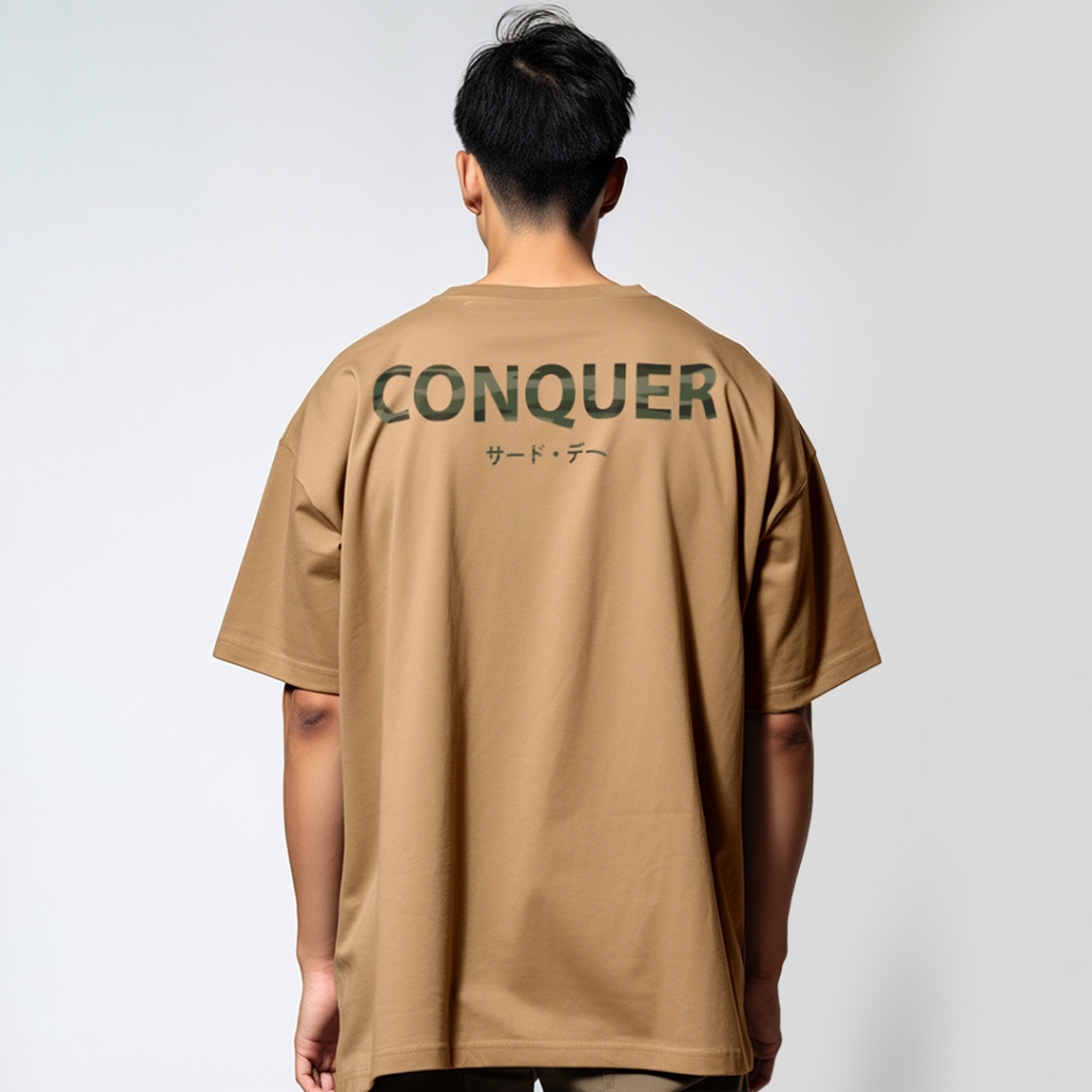 Kaos Oversize Tangan Pendek Tshirt Pria ScubaLux Tebal "Conquer" Putih MTV30 Hitam MTV31 Khaki MTV32