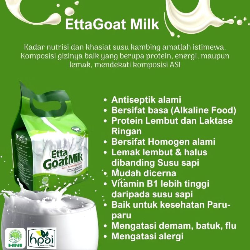 

Susu, Susu kambing Etawa, HNI, 94,6% Susu Murni