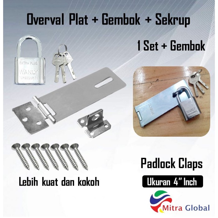 Paket Gembok Nekel 30 Mm + Cantolan Gembok 4 Inch Kunci Engsel Gembok Overval Overpale Plat Tebal