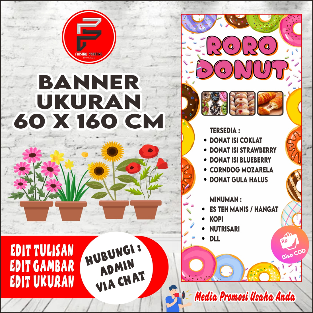Spanduk Banner Jual Donat, Banner Warung Donat, spanduk Donat Ukuran 60 x 160 cm