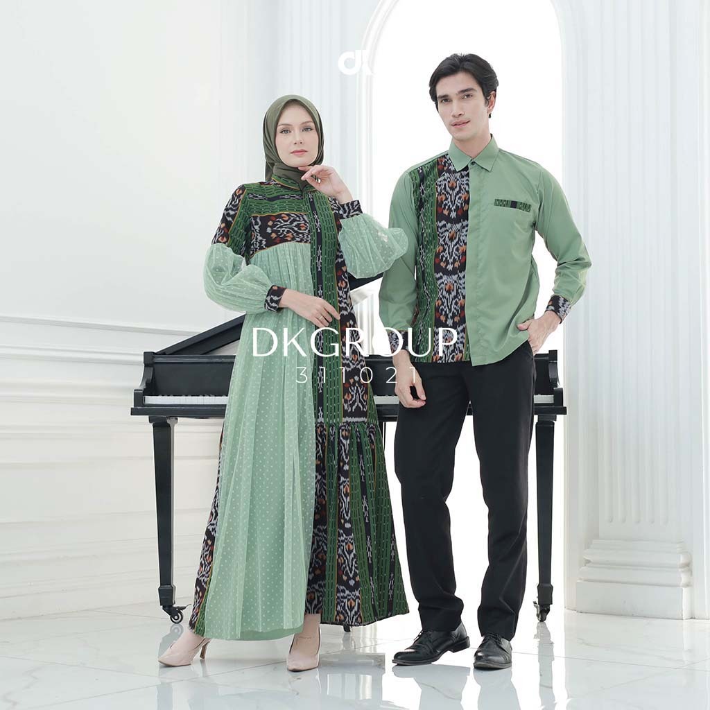 [READY STOCK] Set couple kemeja gamis raya motif num sage couple ethnic tenun troso baju prewed pasa