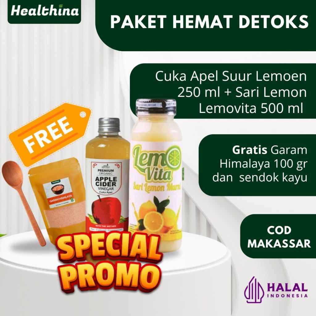 

FREE HIMSALT 100GR + SENDOK KAYU | Cuka Apel Suur Lemoen 250ml + Sari Lemon Lemovita 500 ml Detoks