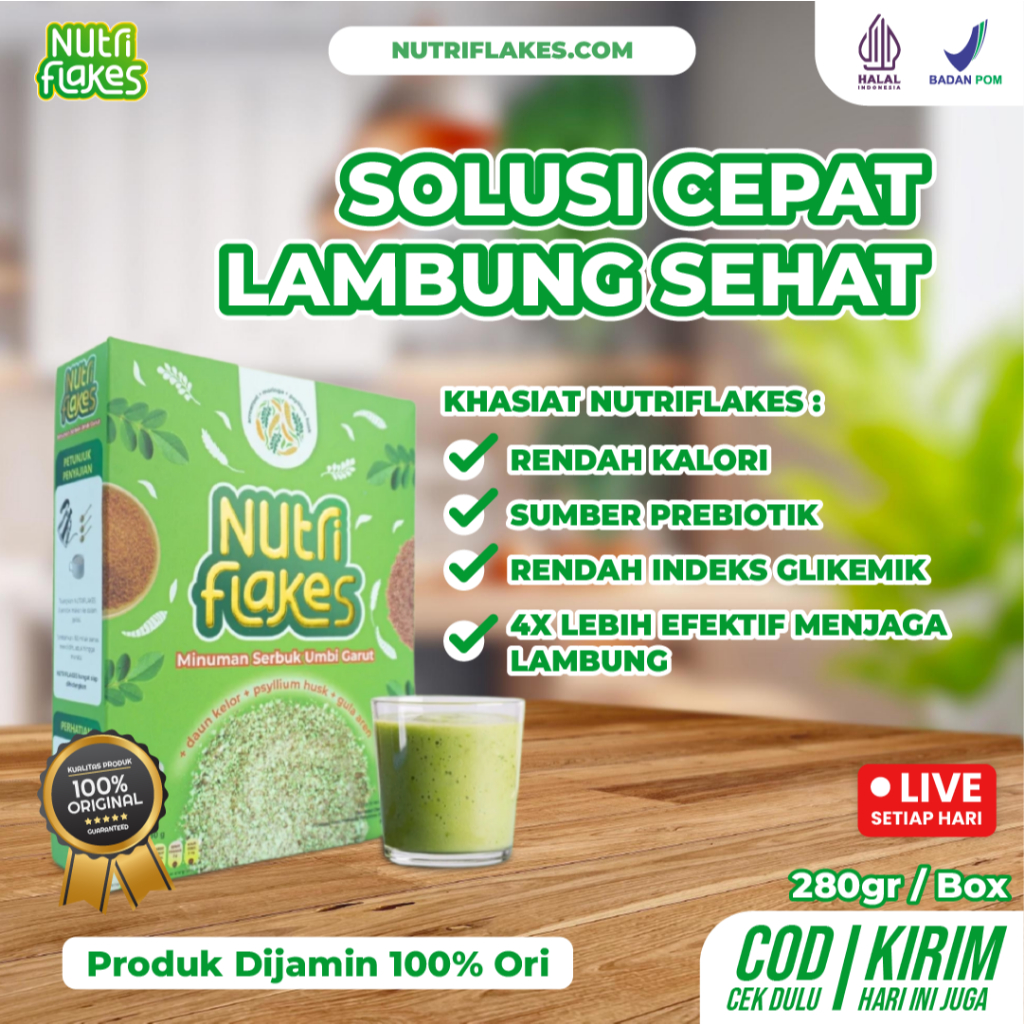 

Nutriflakes Sereal Umbi Garut Atasi Asam Lambung Solusi Gerd Maag Minuman 100% Original 1 Box