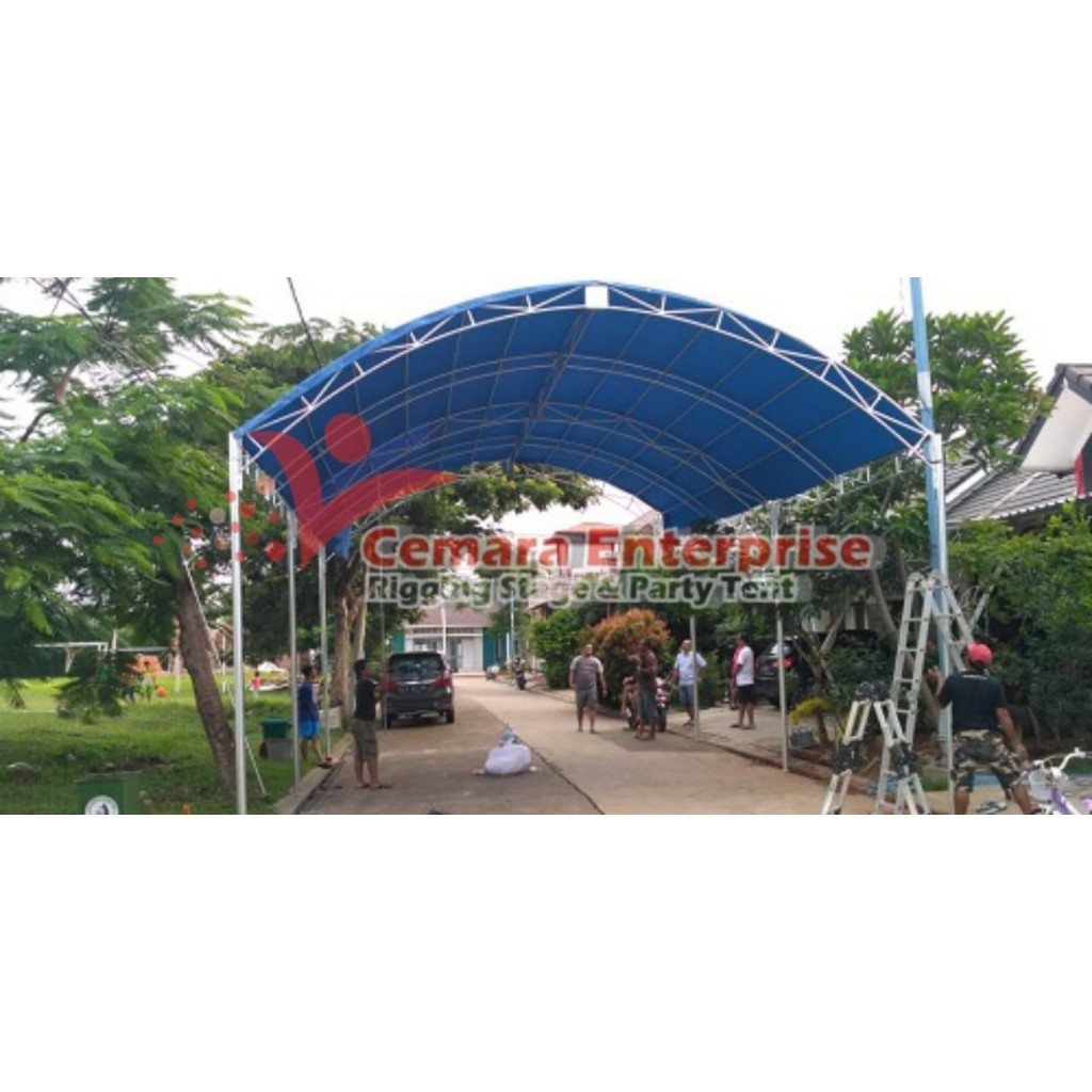 Menjual 1 set tenda terpal model lengkung ukuran 8m x 10m