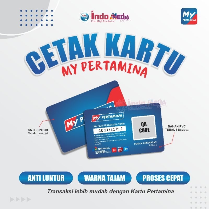 

Print id card my pertamina sehari jadi / cetak kartu my pertamina barcode bahan pvc seperti a.te em.