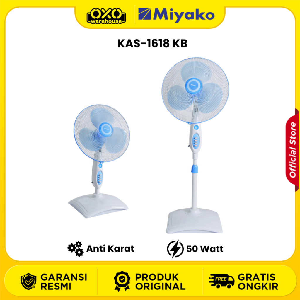 Miyako Fan KAS-1618 KB Kipas Angin Berdiri Tinggi 16" Low Watt Garansi Resmi