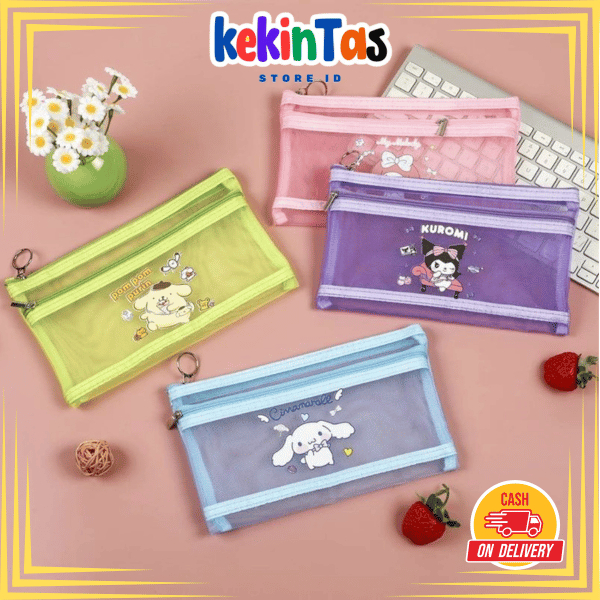 

KEKINTAS - Tempat penyimpanan tempat pensil jaring SANRIO tempatpencil pencilcase pouch sanrio untuk anak sekolah atau kebutuhan kerja