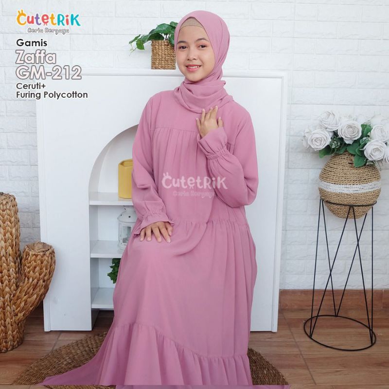 KOREAN STYLE - BAJU MUSLIM GAMIS CUTETRIK ANAK PEREMPUAN CERUTI POLOS ZAFFA CANTIK MEWAH BIRU MUDA D