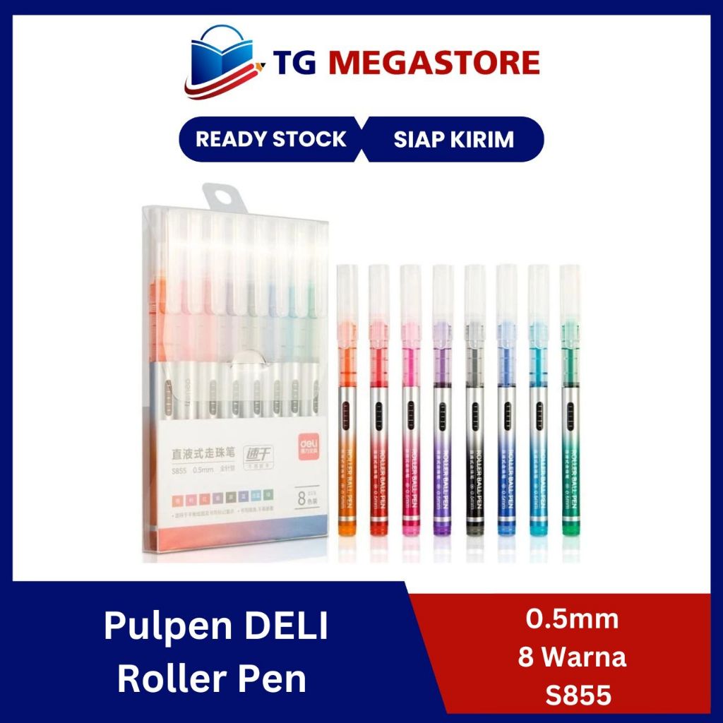 Pulpen DELI Roller Pen 0.5mm 8Warna - S855
