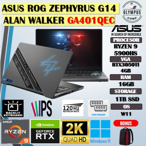 ASUS ROG ZEPHYRUS G14 GA401QEC ALAN WALKER RYZEN 9 5900 RTX3050TI 4GB/ 16GB 1TB W11 14.0QHD