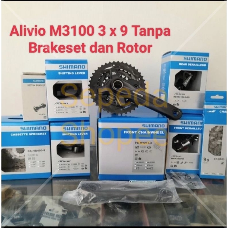 Groupset Shimano Alivio M3100 3 x 9 Tanpa Brakeset